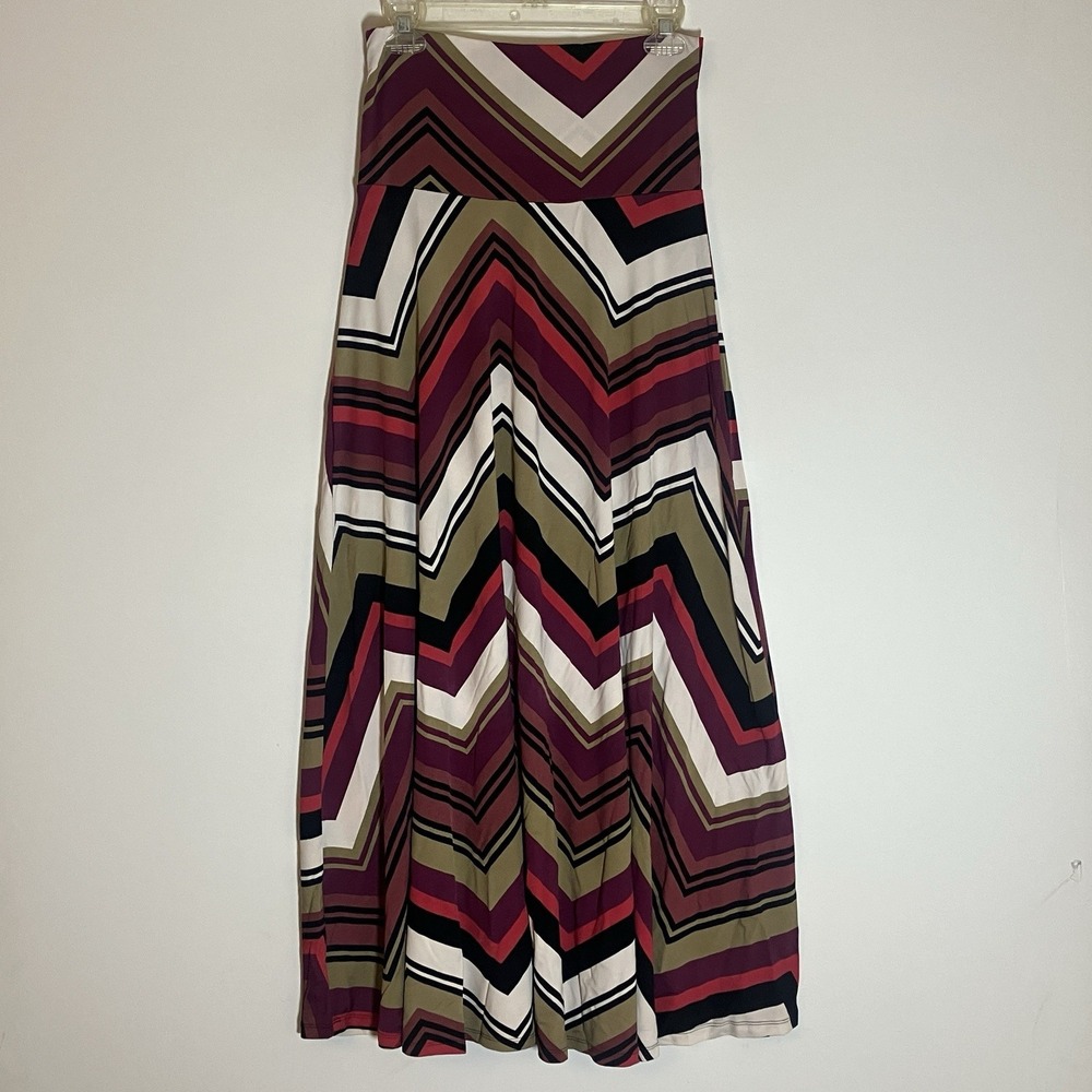 Zac & Rachel Skirt Womens Small Multicolor Chevron Flowy Knit 90s Maxi Stretch S